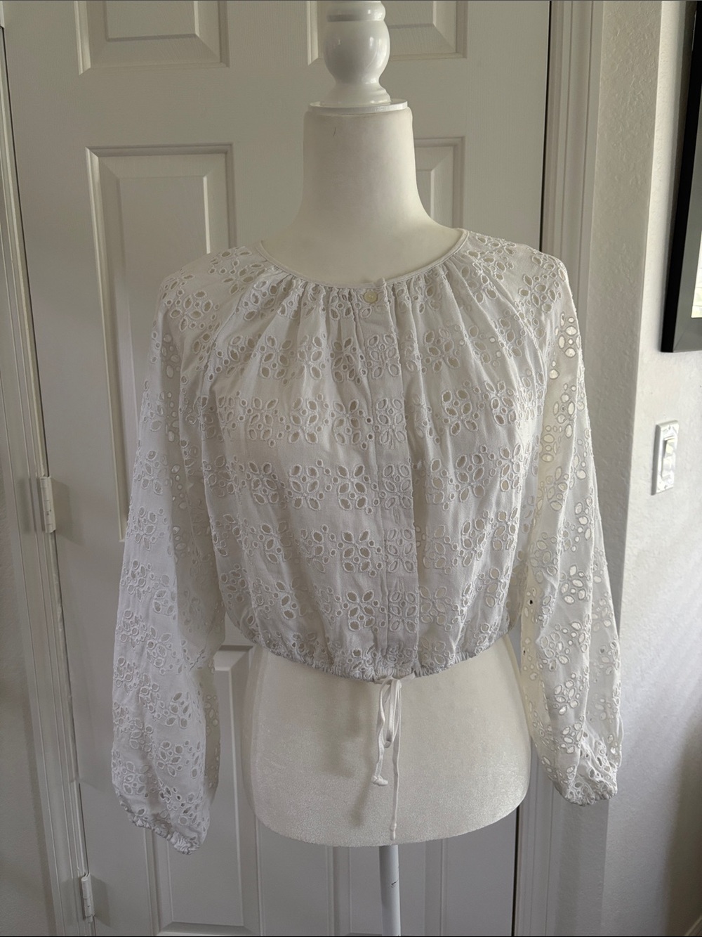 J. Crew White Eyelet Bolero Top with Drawstring Hem